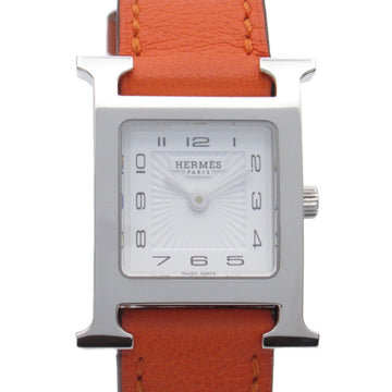 HERMES H watch Wrist Watch HH1.210 Quartz White Stainless Steel Leather belt
