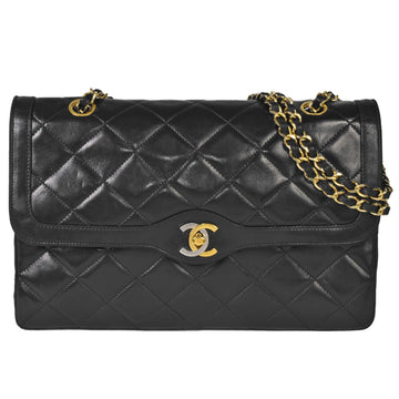 CHANEL Matelasse Paris Limited W-Flap Shoulder Bag Lambskin Black Gold / Women's ITM5FRG0RO0U