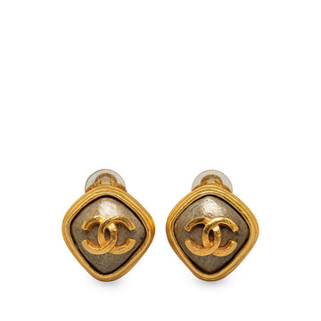 CHANEL Coco Mark Stone Earrings Gold Plated Women's