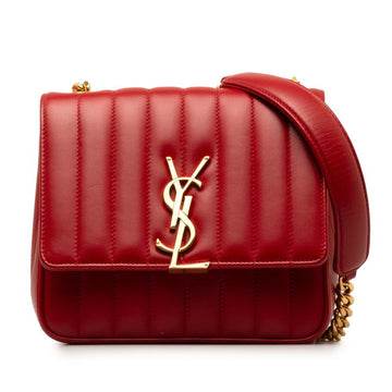 SAINT LAURENT Viki YSL Chain Shoulder Bag 532595 Red Gold Leather Women's