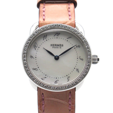 HERMES Arceau bezel diamond Wrist Watch AR5.230 Quartz White White shell Stainless Steel Croco leather