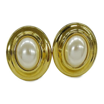 CHRISTIAN DIOR Earrings Women's Brand Fake Pearl Gold White Oval For Both Ears