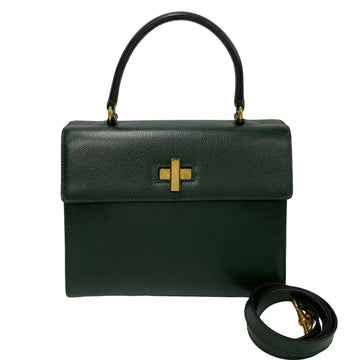 CELINE hardware leather turn lock 2way handbag shoulder bag green 19865