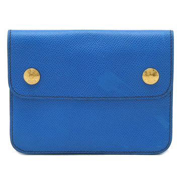 HERMES Pochette Green Waist Pouch Bag Cushvel Leather Blue ○T Engraved