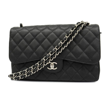 CHANEL Shoulder Bag Matelasse W Flap Chain Caviar Skin Black Women's