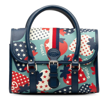 GUCCI GG Strawberry Handbag 682720 Blue Multicolor PVC Leather Women's