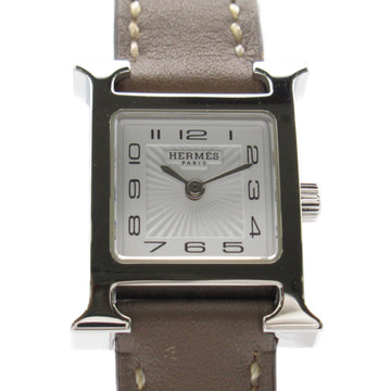 HERMES H watch mini Wrist Watch HH1.110 Quartz White Stainless Steel Leather belt
