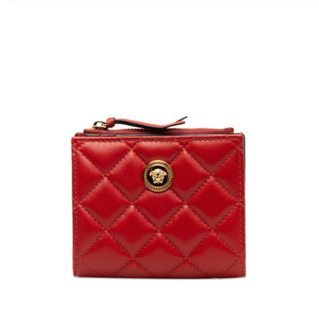 VERSACE Medusa Bi-fold Wallet Compact Red Gold Leather Women's