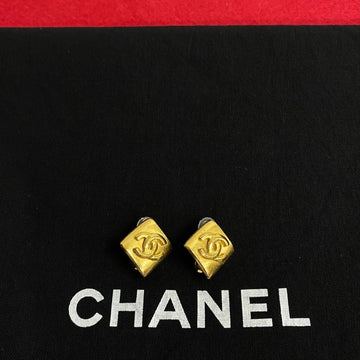 CHANEL 96P engraved Coco mark metal fittings diamond shaped earrings for women 19359
