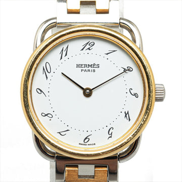 HERMES Arceau Watch AR3.220 Quartz White Dial Stainless Steel Plated Women's