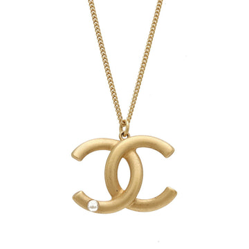 CHANEL Decacoco Cocomark Fake Pearl Necklace GP Gold 07P
