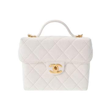 CHANEL Matelasse Small Vanity Chain Shoulder Bag White AS3729 Women's Caviar Skin