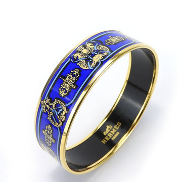 HERMES bracelet enamel metal cloisonne multicolor blue gold bangle for women