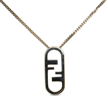 FENDI Orrock FF Motif Necklace Pendant Silver Metal Platinum Plated Men's