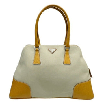 PRADA Canapa Tote Bag Handbag BN0082 Beige Camel Canvas Leather Ladies