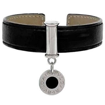 BVLGARI Bangle Black Silver ec-20055 Bracelet Leather Metal  Plate Unisex Fashion Accessories