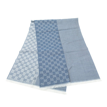GUCCI GG Pattern Two-Tone Large Scarf 344994 Light Blue Wool Women's