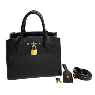 LOUIS VUITTON City Steamer Leather 2way Handbag Shoulder Bag Black 94294 469k1194294
