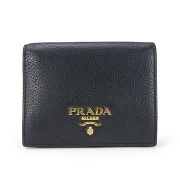 PRADA Bi-fold Wallet Leather Black Compact Accessory Women's