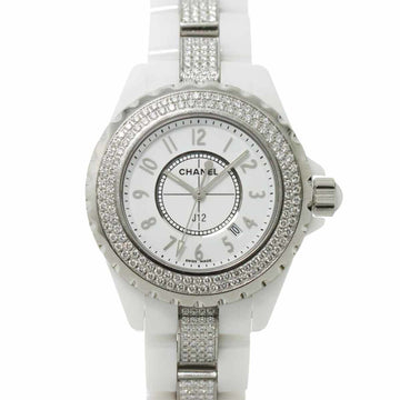 CHANEL J12 H1420 Ladies Watch Genuine Diamond Bezel Bracelet Date White Ceramic Quartz