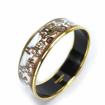 HERMES bracelet enamel metal cloisonne multicolor white brown gold carriage bangle women's
