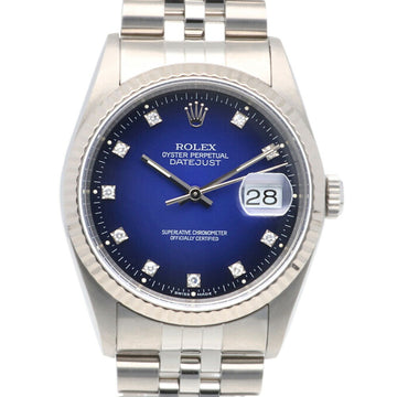 ROLEX Datejust Oyster Perpetual Watch Stainless Steel 16234G Automatic Men's  S Number 1993 10P Diamond Blue Gradation Overhauled RWA01000000004942