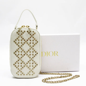 CHRISTIAN DIOR Phone Folder Shoulder Bag Leather/Metal Off-White/Gold Women's w0151g