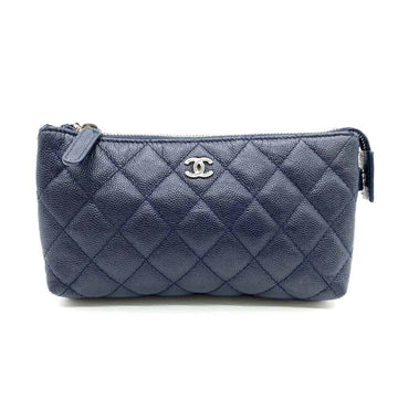 CHANEL Accessories Matelasse Navy Coco Mark Women's Caviar Skin Leather A69259