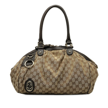 GUCCI GG Canvas Sukey Tote Bag 223974 Beige Brown Leather Women's