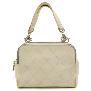 CHANEL Coco Mark Handbag Quilted Leather Ivory White