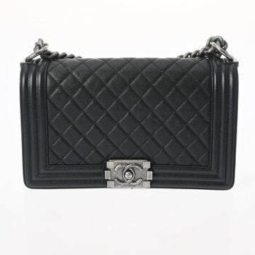 CHANEL Boy  Chain Shoulder Bag 25cm Black A67086 Women's Caviar Skin