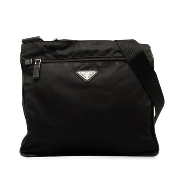 PRADA Triangle Plate Shoulder Bag 2VH563 Black Nylon Leather Women's