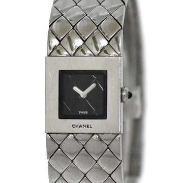CHANEL Watch Matelasse Silver Black H0009 f-19962 Battery-powered SS Quartz  Ladies Square Dial Office