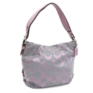 COACH Signature F15067 Grey Lavender Canvas Leather Shoulder Bag for Women