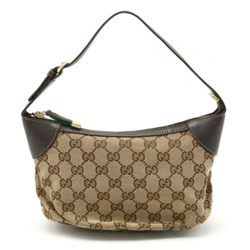 GUCCI GG Canvas Sherry Line Pouch Handbag Shoulder Bag Khaki Beige Dark Brown 224093