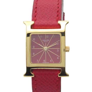 HERMES H watch Wrist Watch HH1.201 Quartz Red Gold Plated Leather belt
