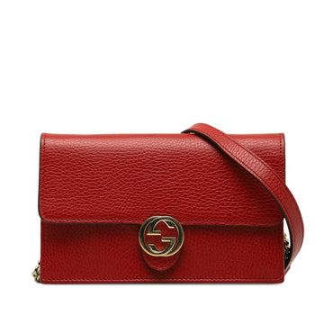 GUCCI Interlocking G Chain Shoulder Bag 510314 Red Leather Women's
