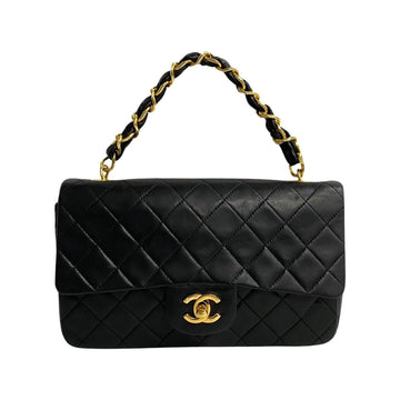 CHANEL Matelasse Lambskin Leather Chain Handbag Black 51446