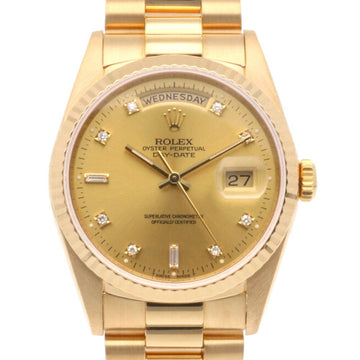 ROLEX Day-Date Oyster Perpetual Watch 18K 18238 Automatic Men's L Series 1989-1990 Model Overhauled Index Diamond