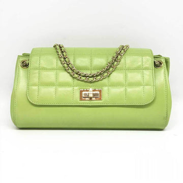 CHANEL Chain Shoulder Bag Green Chocolate Bar Leather