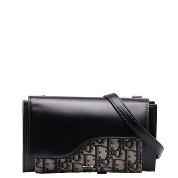CHRISTIAN DIOR Dior Trotter Shoulder Bag Wallet Black Beige Canvas Leather Women's