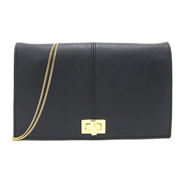 FENDI Chain Wallet Peekaboo 8M0414 Black Leather Shoulder Clutch Bag FF Zucca Ladies