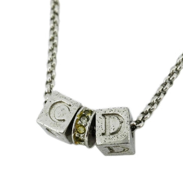CHRISTIAN DIORLine Corporation  Necklace CD Cube Rhinestone Metal Silver Women's