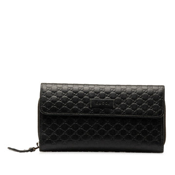 GUCCI Micro ssima Round Long Wallet 449364 Black Leather Women's