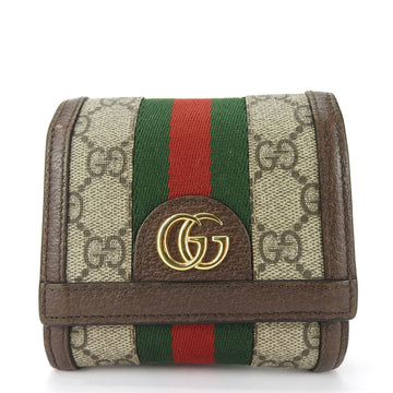 GUCCI Bi-fold Wallet GG 598662 Sherry Line Off-White Supreme Canvas Leather Brown Accessories Women's