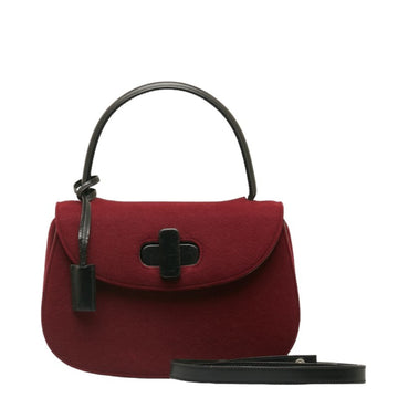 GUCCI Shoulder Bag Handbag Bordeaux Wine Red Black Felt Leather Women's