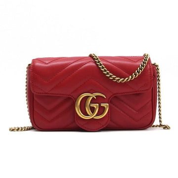 GUCCI GG Marmont Chevron Stitch Chain Shoulder Bag Red