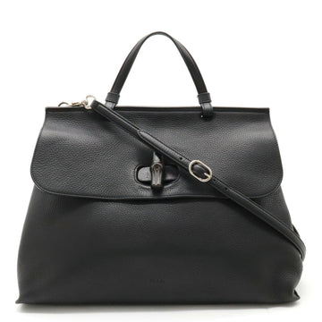 GUCCI Bamboo Daily Leather Bag Handbag Shoulder Black 370830