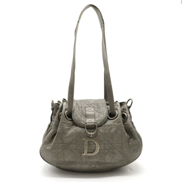 CHRISTIAN DIOR Cannage Shoulder Bag Tote Leather Silver