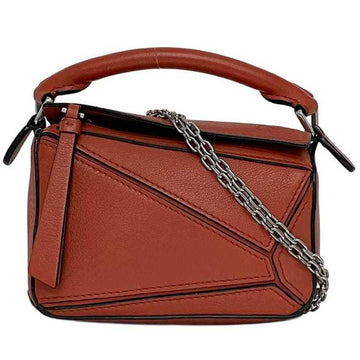 LOEWE 2way Shoulder Nano Puzzle Bag Orange A510U98X01 Leather Chain Ladies With